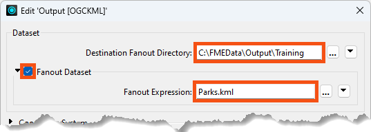 Dataset fanout dialog